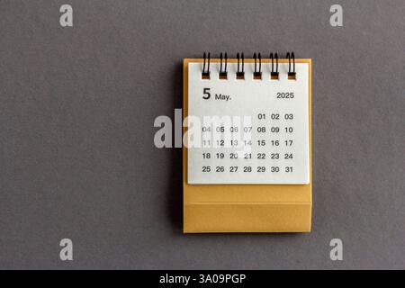 Hello May. May 2025 planning calendar on gray background Stock Photo