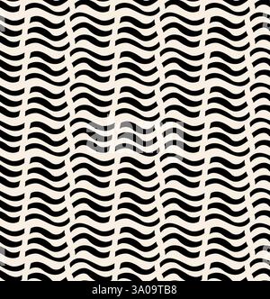 Black wavy uneven lines seamless patterns on beige background. Geometric thick lines pattern for textile, wrapping, banner. Stock Vector