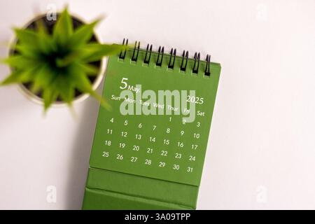 Hello May. May 2025 planning calendar on white background Stock Photo