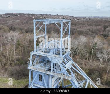 An aerial view of Barnsley Main Colliery pit head and winding gear on ...