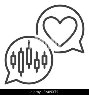 Candlestick Graph and Heart in Speech Bubbles vector Expressing Dedication to Markets concept icon or sign in outline style Stock Vector