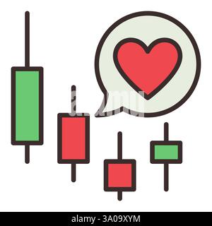 Candlestick Chart with Heart in Speech Bubble vector concept colored icon or design element Stock Vector