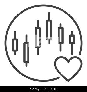 Circle with Heart and Market Chart vector Representing a Love for Investing concept outline icon or symbol Stock Vector