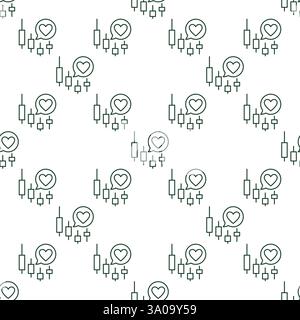 Heart in Speech Bubble and Candlestick Lines vector concept outline seamless pattern Stock Vector