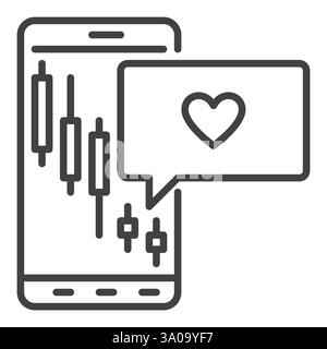 Smartphone and Candlestick Chart with Heart in Speech Bubble vector Investment Lovers concept thin line icon or symbol Stock Vector
