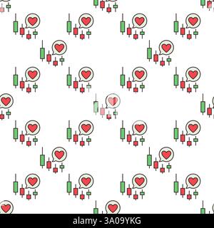 Candlestick Chart with Heart in Speech Bubble vector concept colored seamless pattern Stock Vector
