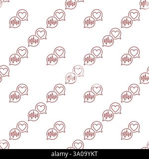 Candlestick Graph and Heart in Speech Bubbles vector Expressing Dedication to Markets concept seamless pattern in outline style Stock Vector