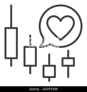 Heart in Speech Bubble and Candlestick Lines vector concept outline icon or symbol Stock Vector