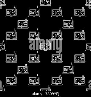 Heart with a Financial Graph on Laptop Screen vector Passion for Trading concept outline seamless pattern Stock Vector