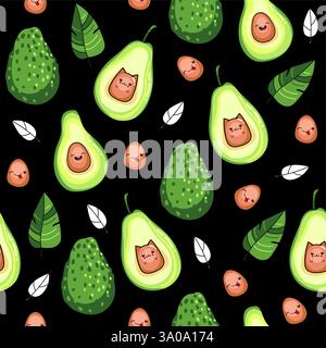 Vector black and white kawaii fruit seamless pattern. Line pirate ...