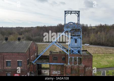 An aerial view of Barnsley Main Colliery pit head and winding gear on ...