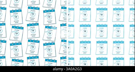 2026 January 19 and 2027 January 18 Calendar pages with date and hand drawn text Seamless Patterns. Set 2 Isolated Vector illustration Wallpaper, background, greeting card or web promo banner, leaflet Stock Vector