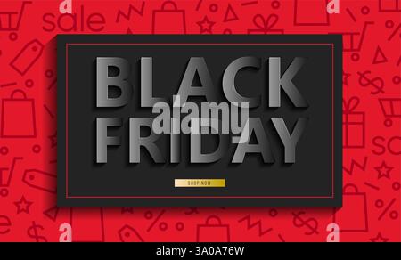Tendy horizontal banner for sales on Black Friday. Black friday 3d text. Vector banner for shop, web, store, business and other. Stock Vector