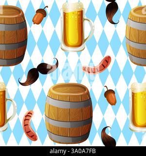 Seamless Oktoberfest pattern background on white.Oktoberfest background. Vector seamless pattern. Bavarian Oktoberfest vector illustration EPS10 Stock Vector