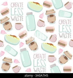 Zero waste hand drawn background. Seamless pattern with zero waste elements. Vector illustration EPS 10. seamless pattern Stock Vector