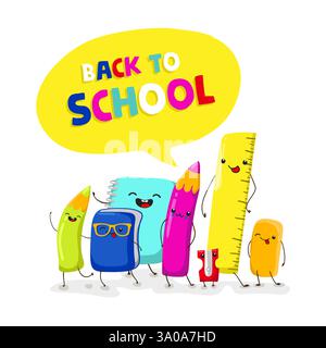 Back to school, kawaii characters. School illustrations. Vector EPS10 Stock Vector