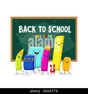 Back to school, kawaii characters. School illustrations. Vector EPS10 Stock Vector