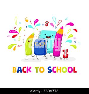Back to school, kawaii characters. School illustrations. Vector EPS10 Stock Vector