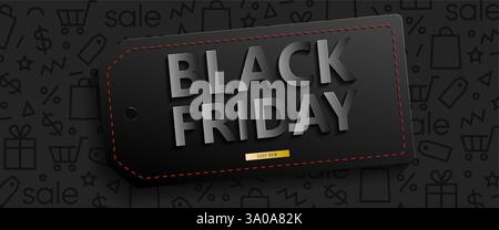 Black horizontal banner for sales on Black Friday. Black friday 3d text. Vector banner for shop, web, store, business and other. Stock Vector