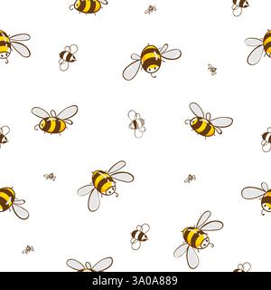 Cute seamless pattern with flying bees. Vector illustration Stock Vector