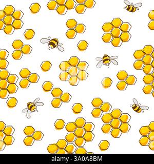 Cute seamless pattern with flying bees. Vector illustration Stock Vector