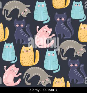 Seamless pattern with cute colorful cats. Great for fabric, textile, wrapping paper, wallpaper and other. Vector illustration EPS10. Stock Vector