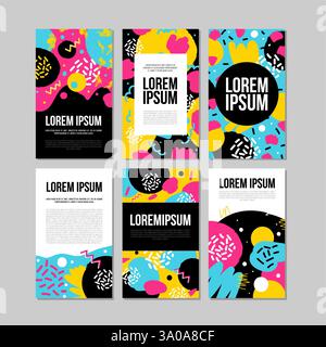 Set of brush strokes colorful trendy card. Hand drawn creative flayers, abstract design poster, cover, design. Vector illustration. Lorem ipsum Stock Vector