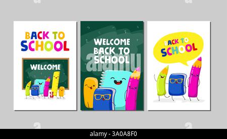 Back to school, kawaii characters. School illustrations. Vector EPS10 Stock Vector