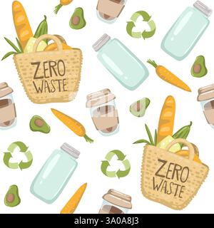 Zero waste hand drawn background. Seamless pattern with zero waste elements. Vector illustration EPS 10. seamless pattern Stock Vector