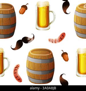 Seamless Oktoberfest pattern background on white.Oktoberfest background. Vector seamless pattern. Bavarian Oktoberfest vector illustration EPS10 Stock Vector