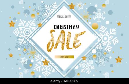 Christmas, new year, winter sale banner. Poster, background, flyer, invitation card template design with winter elements Stock Vector