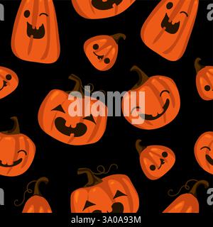 Halloween seamless pattern with cute pumpkins and other halloween elements. Halloween vector background. Stock Vector