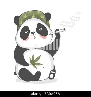 Cute panda with cannabis. Vector illustration Stock Vector