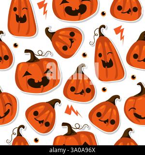 Halloween seamless pattern with cute pumpkins and other halloween elements. Halloween vector background. EPS10 Stock Vector