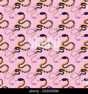 Abstract snakes seamless pattern design on a pink background Stock Vector