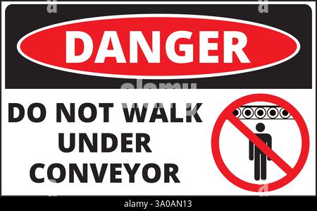 Danger do not walk under conveyor isolated on a white background Stock Vector