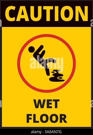 Caution wet floor sign isolated on a white background Stock Vector