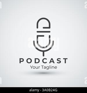 podcast logo template vector design with modern trendy microphone audio Podcasts for studio interview multimedia and web black design Stock Vector