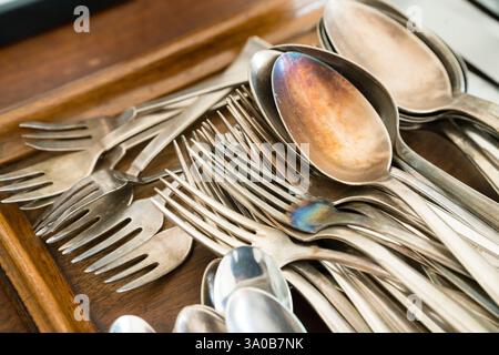 Silver cutlery Stock Photo