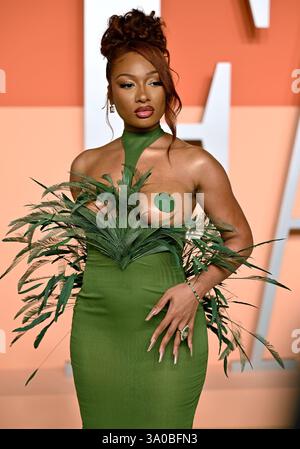 Megan Thee Stallion arrives at the Vanity Fair Oscar Party on Sunday, March  27, 2022, at the Wallis Annenberg Center for the Performing Arts in Beverly  Hills, Calif. (Photo by Evan Agostini/Invision/AP