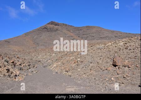 Panoramic view of extinct volcano in Fuerteventura. Stock Photo
