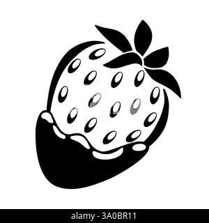 Icon of chocolate covered strawberry. Ink fruit vector symbol Stock Vector