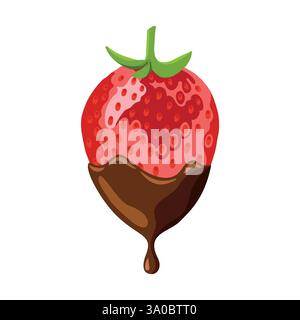 Strawberry and chocolate dipped realistic illustration. Vector illustration for food product isolated on white background Stock Vector