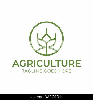 Modern and Creative Agriculture Logo Design Featuring a Green Plant Symbol Stock Vector