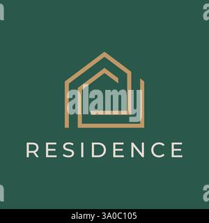 Elegant and Minimalist Gold House Logo for Real Estate and Property Management Residence Stock Vector