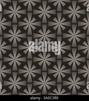 Line beige geometric rosette seamless pattern on black background. Stock Vector