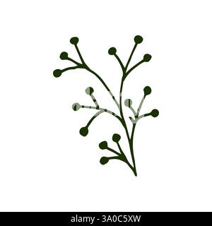 Twig. Textile template. Decorative folk element, ethnic decor. Folklore logo in hand draw style. Folk branch icon, sign, symbol, pin, label Stock Vector