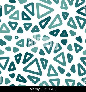 Triangles background design. Medium triangles size. Multiple colors style. Rounded triangles outlined. Repeatable composition. Ocean Depths. Stock Vector