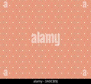 Hexagon vector pattern. Coral color on matching background. Plain hexagon frames. Hexagon cells. Seamless design. Tileable vector illustration. Stock Vector