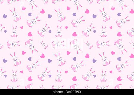 Colorful seamless pattern featuring bunnies, hearts, and Easter eggs for festive decorations Stock Vector